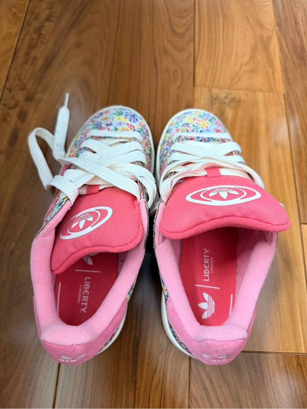 adidas Kids Floral White and Pink Lace-Up Sneakers